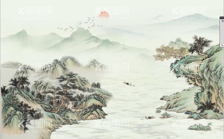 编号：03986210020933128612【酷图网】源文件下载-新中式仿古山水国画电视背景墙