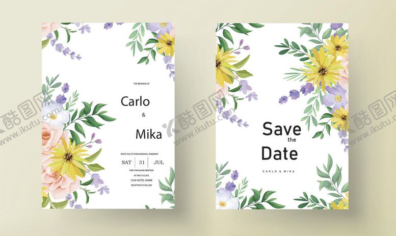 编号：96870611020405364700【酷图网】源文件下载-花卉婚礼请柬设计