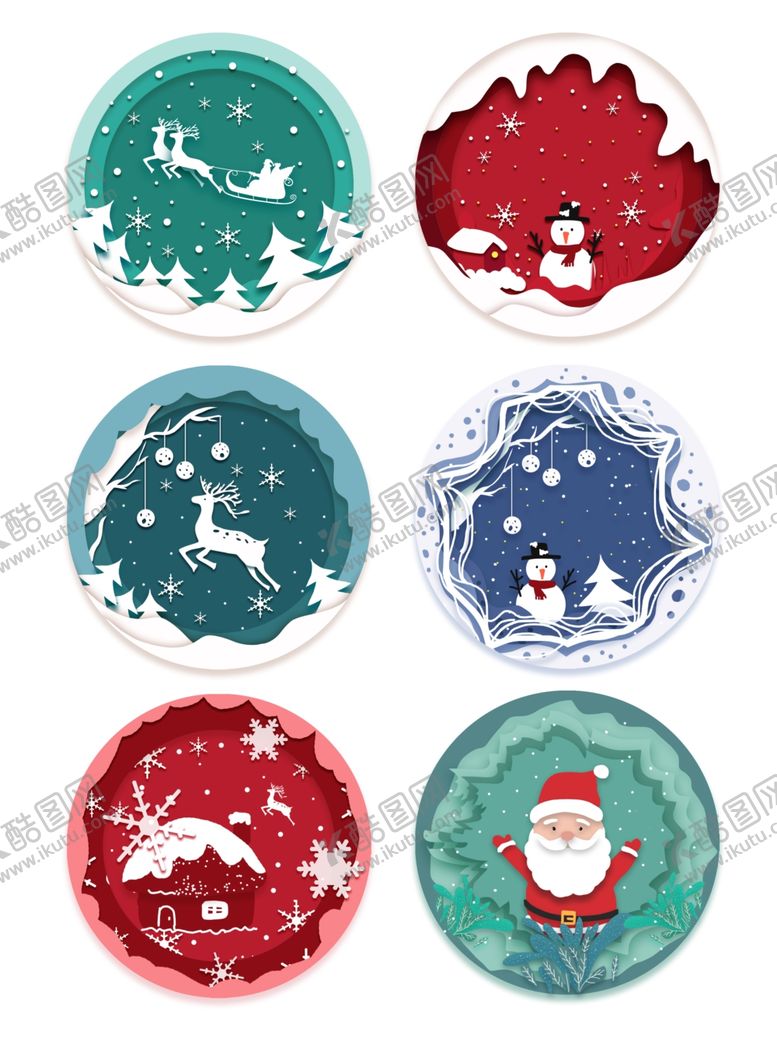 编号：14546209292030143865【酷图网】源文件下载-剪纸风圣诞场景元素