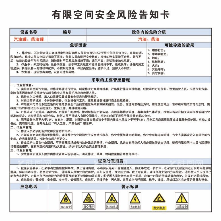 编号：14199712060144249743【酷图网】源文件下载-有限空间告知卡