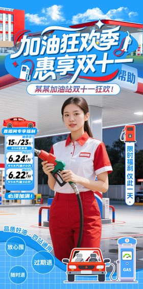 蓝红色加油站双十一直播贴片