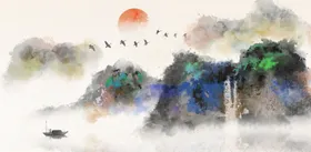 水墨山水画工笔大理石背景墙国