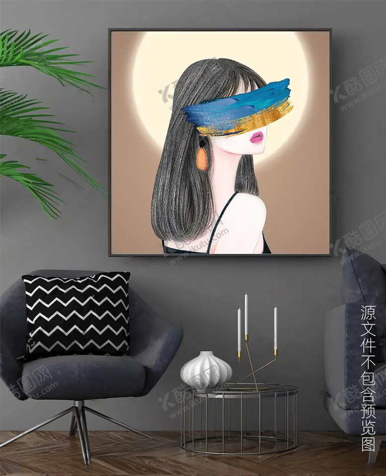 编号：89288302191334578416【酷图网】源文件下载-现代轻奢创意美女人物烁金装饰画