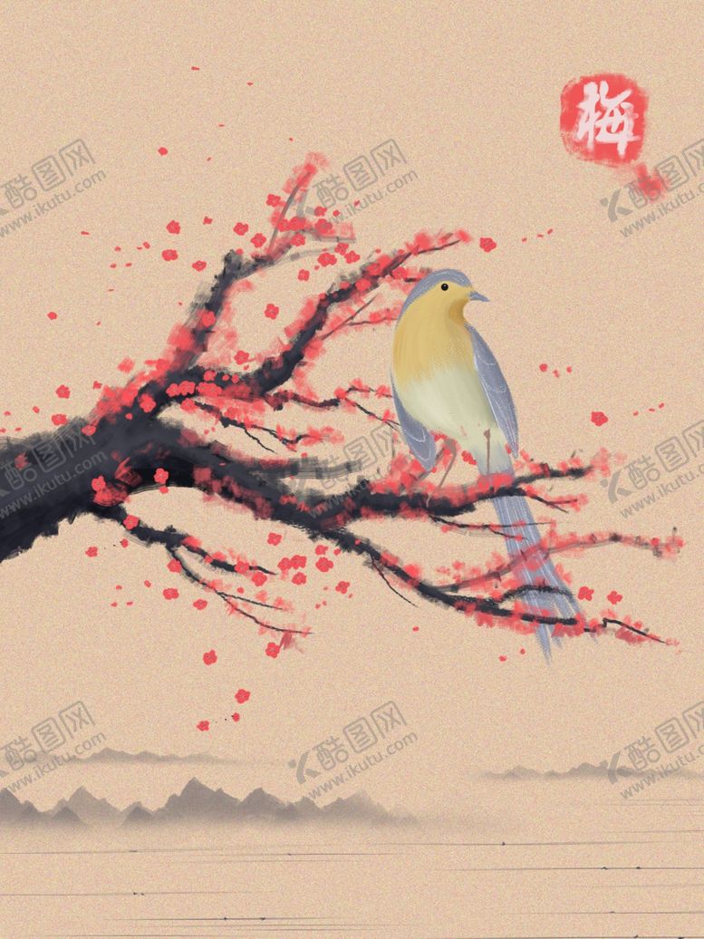 编号：30943310162238285958【酷图网】源文件下载-复古水墨山水梅花海报