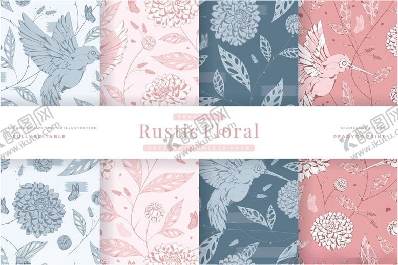 编号：50717404011455023625【酷图网】源文件下载-复古花卉图案布料集合