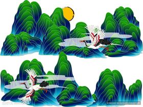 山水间白鹤飞翔美景