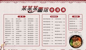 面馆价格表