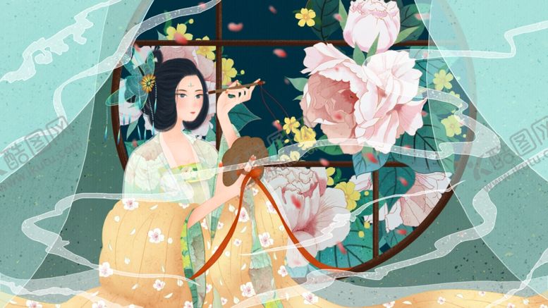 编号：96671704181432135790【酷图网】源文件下载-人物复古传统插画卡通背景素材