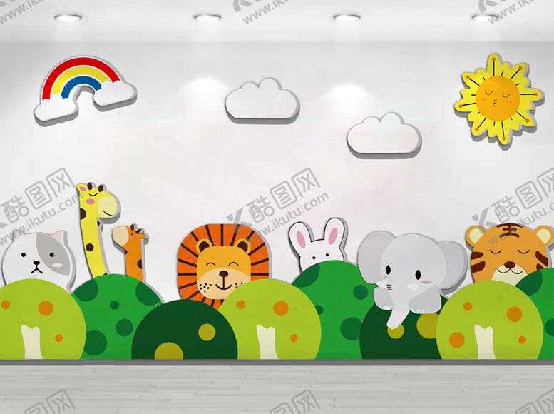 编号：75638704062037347088【酷图网】源文件下载-儿童房可爱动物墙饰图案