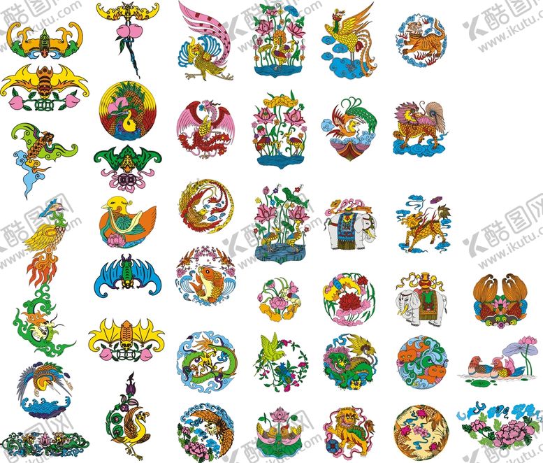 编号：67135209210403505726【酷图网】源文件下载-古典龙凤矢量彩图