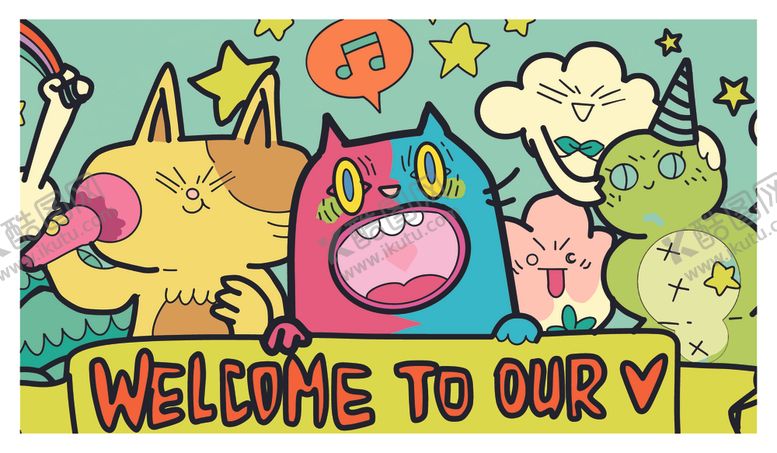 编号：90190110280343438376【酷图网】源文件下载-可爱卡通动物欢迎场景