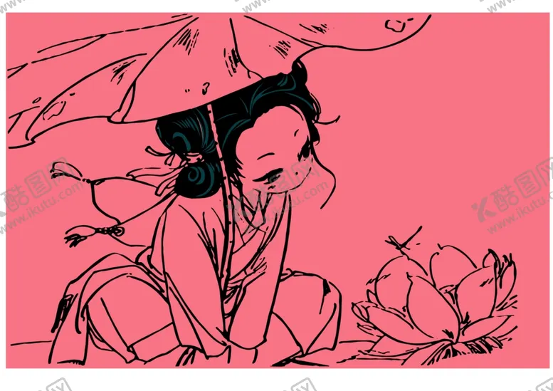 编号：76143006142208501330【酷图网】源文件下载-女孩卡通漫画荷叶荷花图案