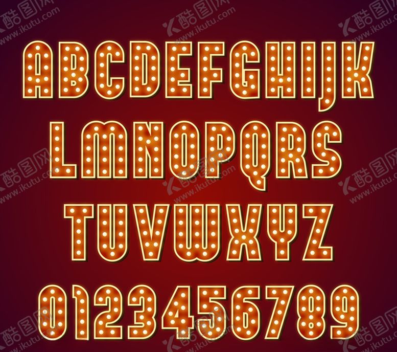 编号：40094210061310459008【酷图网】源文件下载-创意字母数字灯艺术字矢量图