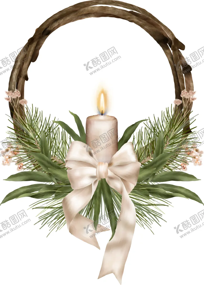 圣诞素材花束冬青树枝浆果绿色花环