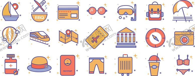 编号：28296004020936214773【酷图网】源文件下载-旅行游玩旅游图标集合