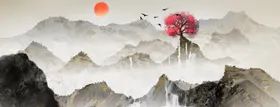 水墨山水画电视背景墙装饰大理石背景墙