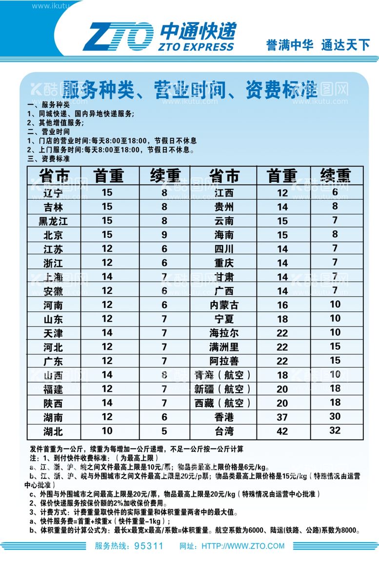 编号：54855411280245031043【酷图网】源文件下载-中通价格表