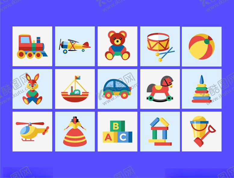 编号：14899011211350195281【酷图网】源文件下载-多彩儿童玩具图标集合