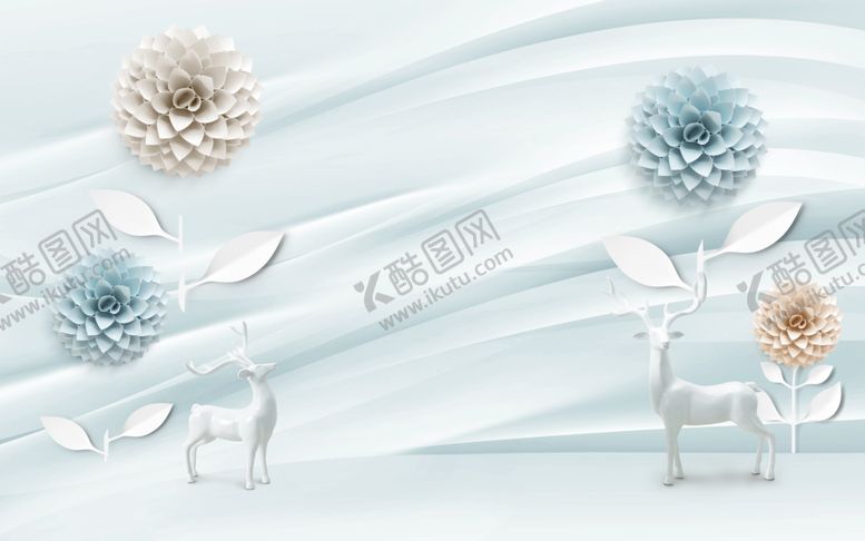编号：56026709160953126627【酷图网】源文件下载-3D立体鹿背景墙