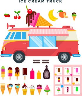 多彩冰淇淋车及多样冰淇淋