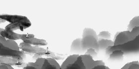 水墨背景飞鸟远山山写意山