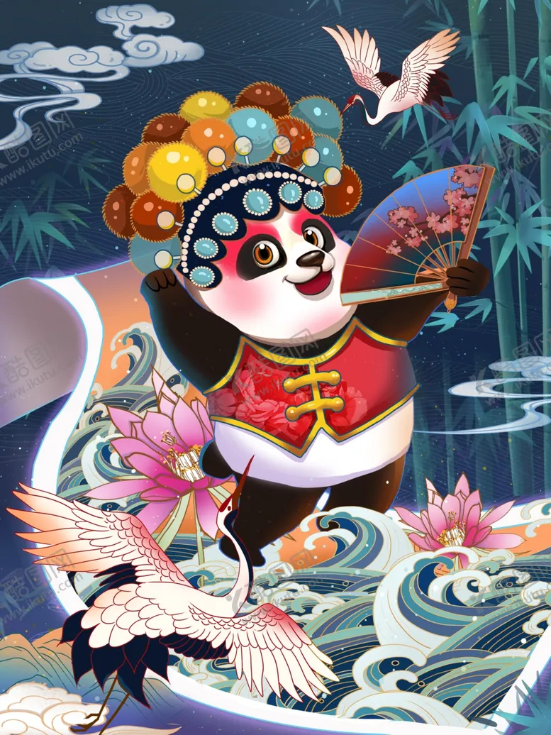 编号：25950109191511147502【酷图网】源文件下载-四川熊猫京剧插画手绘