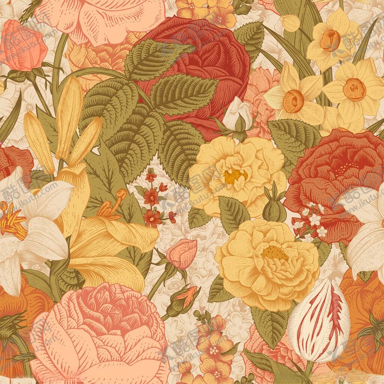 编号：95579810300704105765【酷图网】源文件下载-复古花卉图案背景