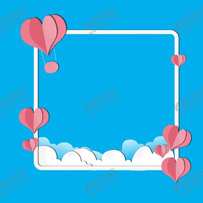 编号：64757109131403534223【酷图网】源文件下载-小清新爱心气球折纸天空创意边框