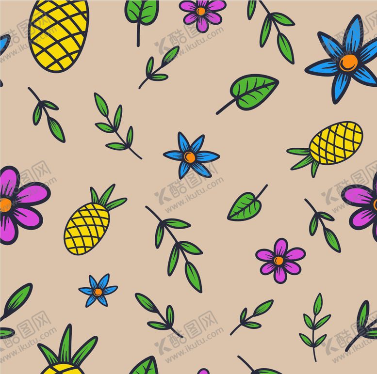 编号：17439009091149054574【酷图网】源文件下载-多彩花卉菠萝图案背景
