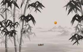 竹子山水画玄关画报平安水墨图