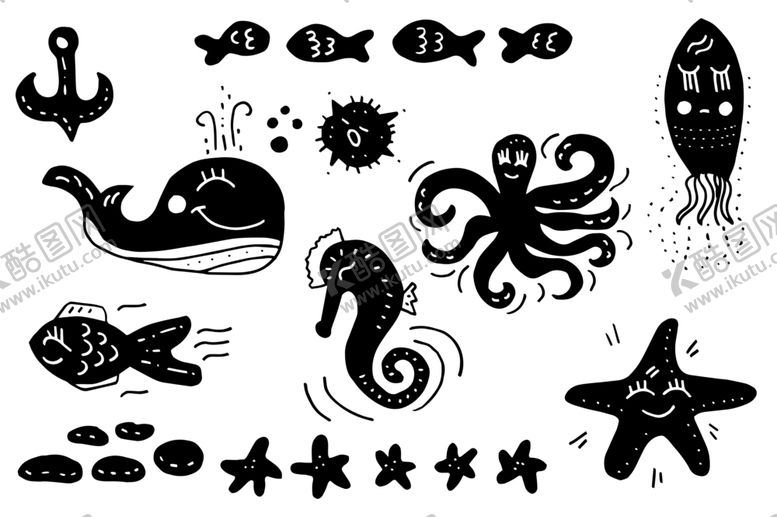 编号：29982210052101558955【酷图网】源文件下载-手绘海洋生物