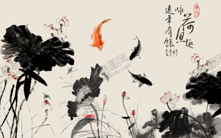 编号：50817912082201019453【酷图网】源文件下载-水墨荷塘景色装饰画