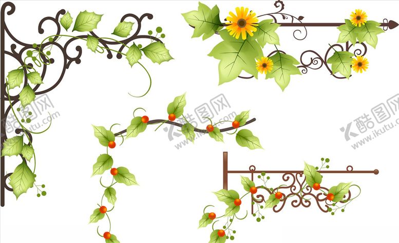 编号：66899809190114219044【酷图网】源文件下载-矢量手绘花藤花朵