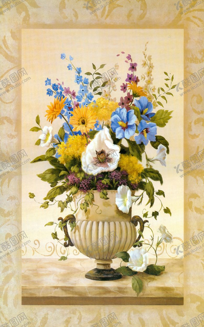 编号：79981106242314247212【酷图网】源文件下载-欧式花瓶油画玄关画