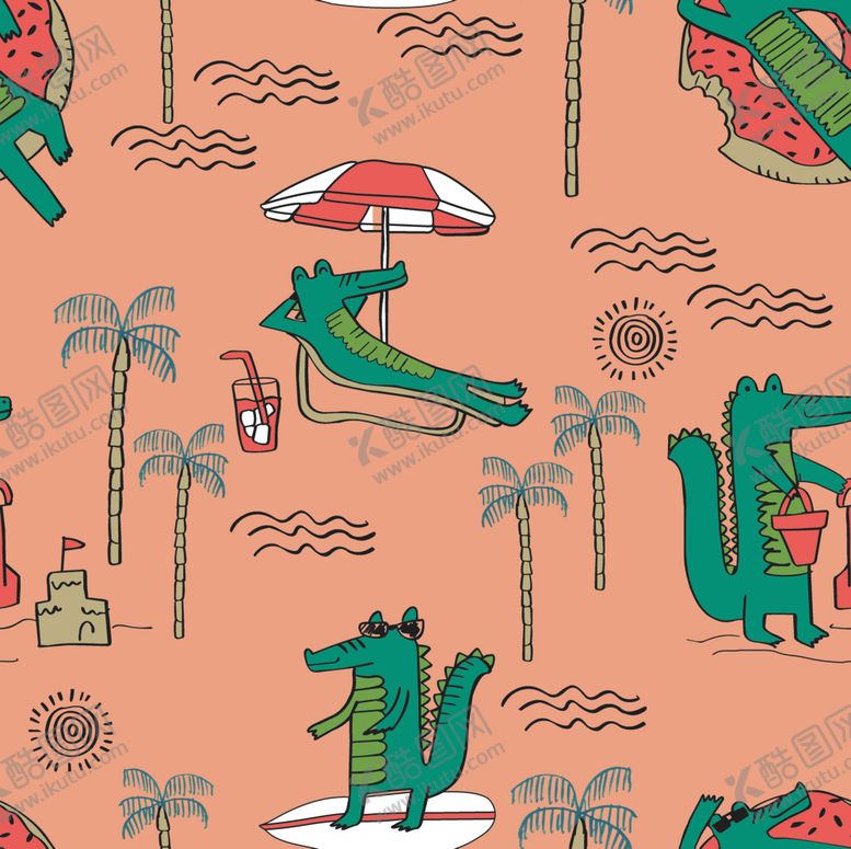 编号：75586410291042505106【酷图网】源文件下载-卡通鲨鱼鳄鱼