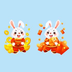卡通兔子手绘插画新年素材