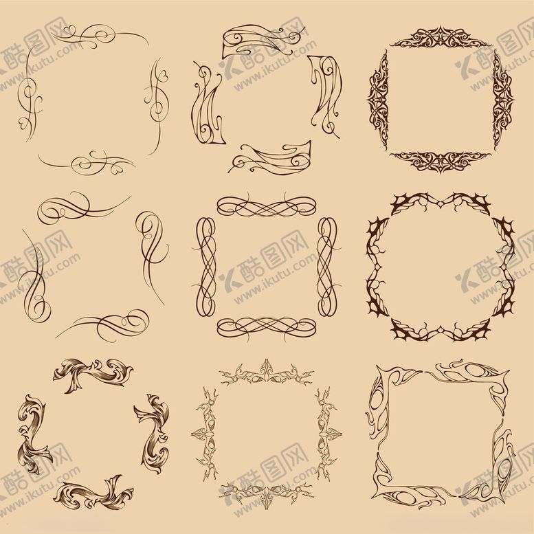 编号：77080611172348382338【酷图网】源文件下载-复古装饰性边框图案集合