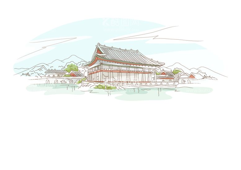 编号：61971112190235184526【酷图网】源文件下载-古老建筑线描插画