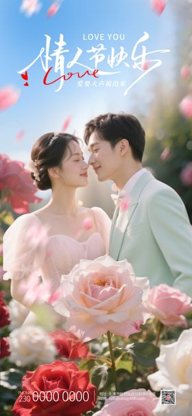 粉色浪漫情侣情人节宣传海报