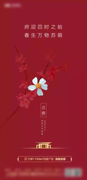 立春24节气红色花枝海报
