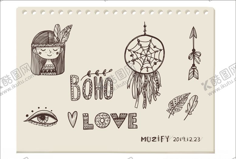编号：27789410020151423425【酷图网】源文件下载-7款入波西米亚风格手绘稿