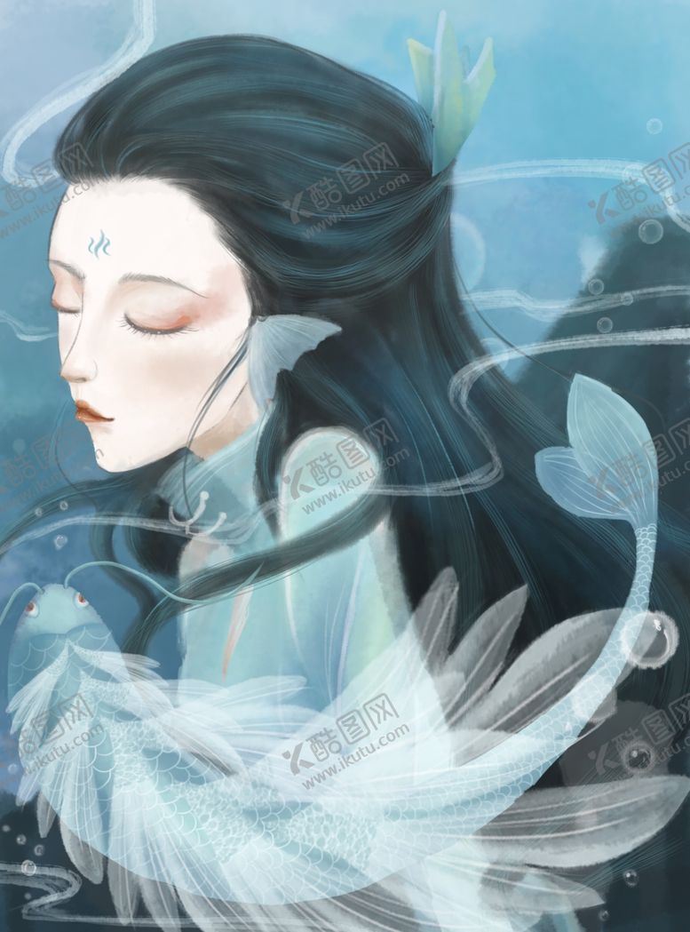 编号：23378805082302538298【酷图网】源文件下载-少女山海经传统插画卡通背景素材