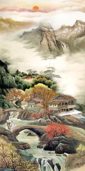 新中式意境山水玄关画