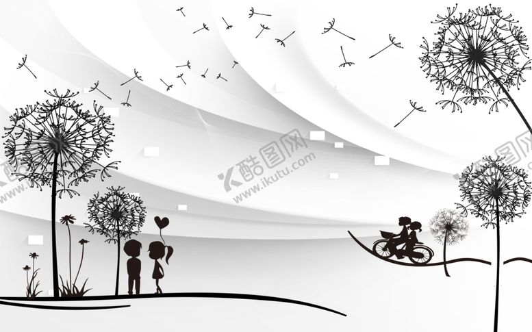 编号：55351409231847158967【酷图网】源文件下载-蒲公英黑白背景墙