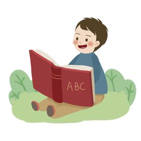 四口人卡通漫画看书心儿童大人