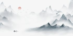 山水水墨海报背景中国风二十四节气谷雨春天