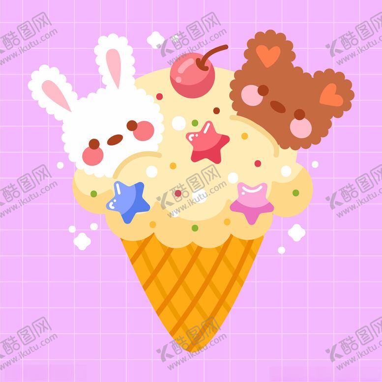 编号：11423204271153219744【酷图网】源文件下载-可爱动物冰淇淋甜筒