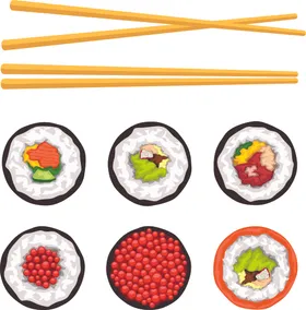 日料插画寿司美食卡通手绘海苔