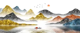中国风山水画情意境墨