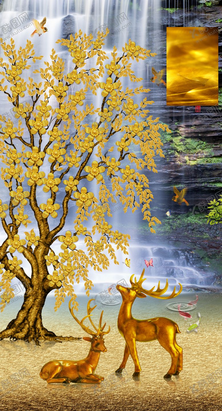 编号：31711609150628327858【酷图网】源文件下载-摇钱树金元宝金色小鹿